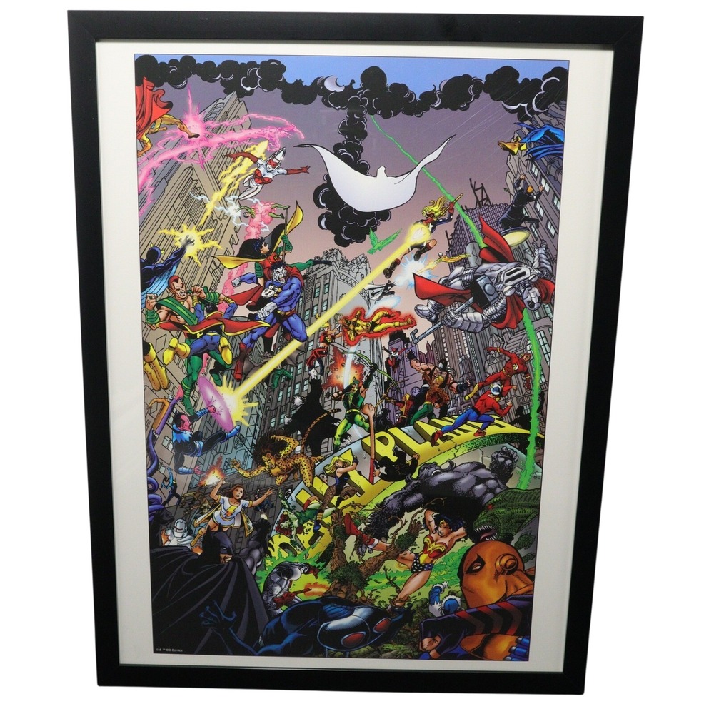 DC Comics Poster Art Framed 12x16 Battle Scene George Perez #